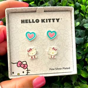 Hello Kitty & Hearts Earring Set (2 Pairs) Sanrio Brass & Fine Silver Plated NEW
